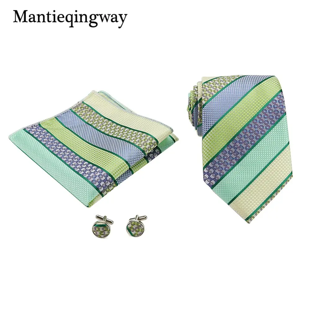 Mantieqingway 60 цветов полиэфирный галстук Gravata платок Запонки Наборы Пейсли Цветочный Свадебный галстук набор для мужчин Hanky набор - Цвет: 082