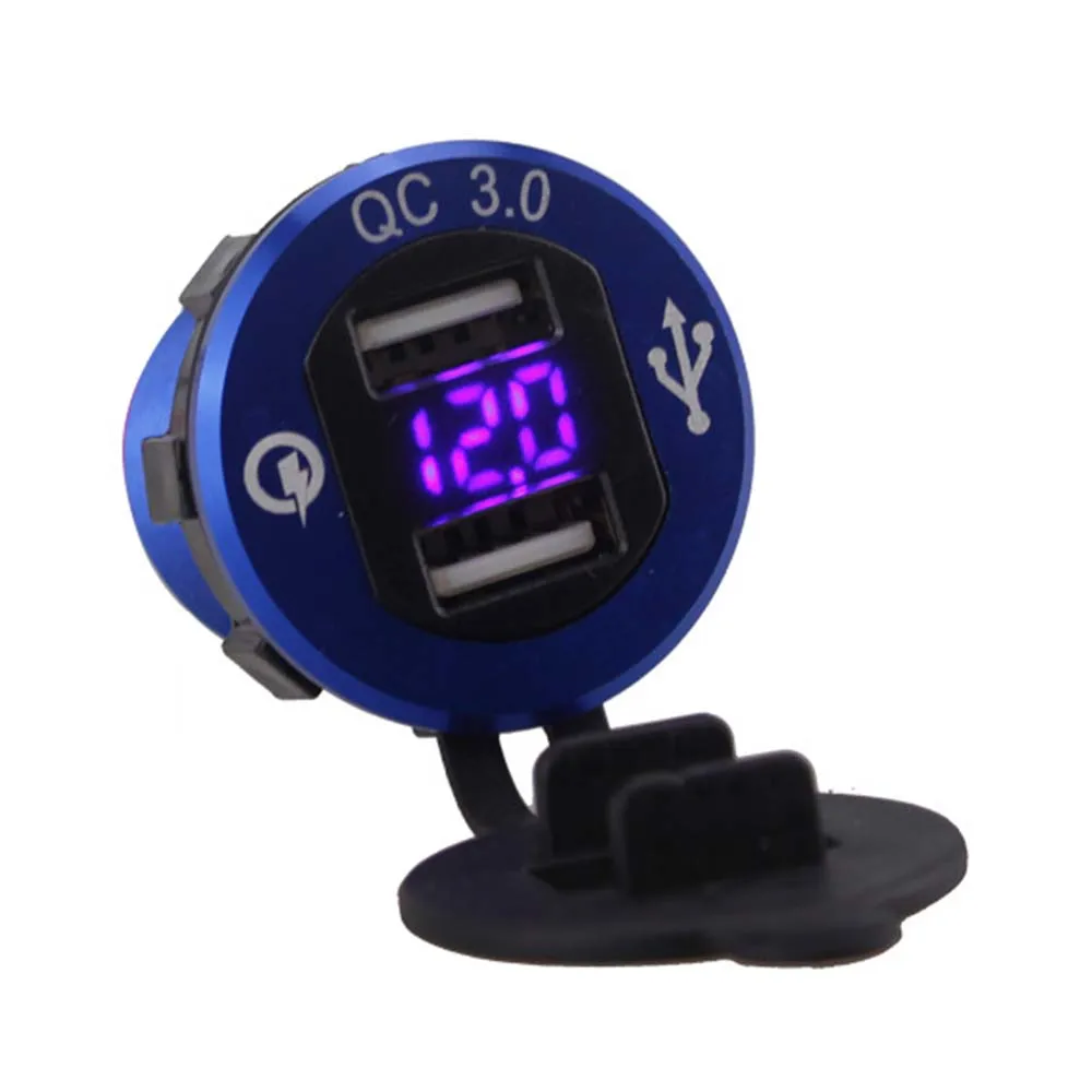 Автомобильное зарядное устройство с 2 USB QC 3,0 алюминиевое автомобильное зарядное устройство для мотоцикла и лодки светодиодный вольтметр для телефона и планшета