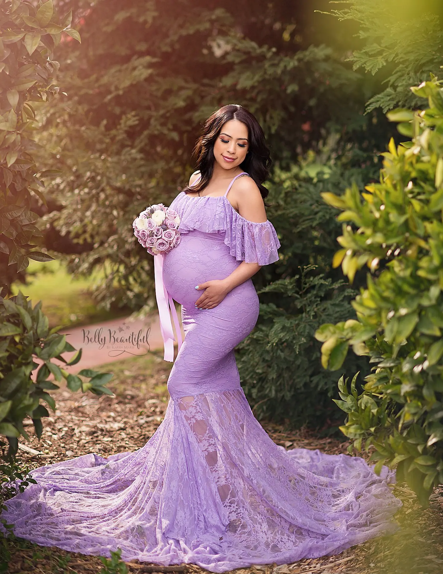 Розовый фиолетовый сексуальный кружевной слинг женское платье для беременных фотография Реквизит с открытыми плечами Беременность Материнство платье для фотосессии платье
