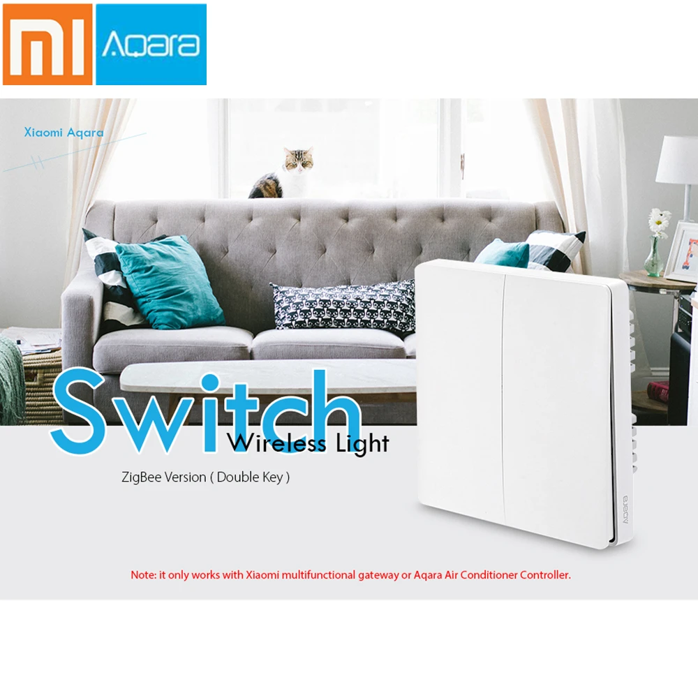 

Xiaomi Aqara Wall Switch Smart Light Control ZigBee Version Wireless Connect Double Single Key Control APP Remote Smart Home Kit