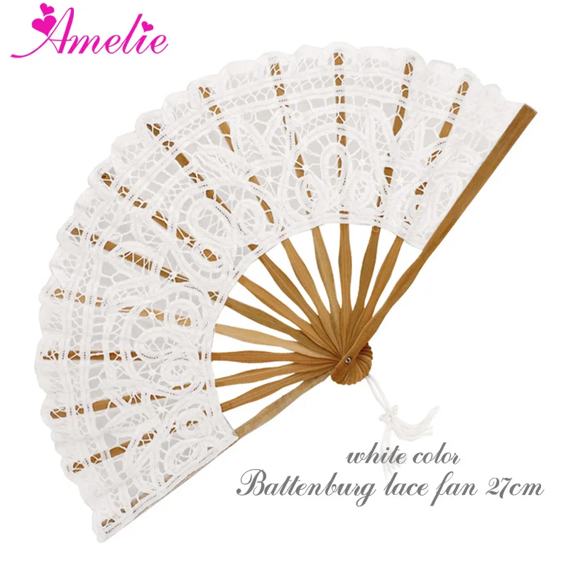 Victorian Handmade Party Decoration Wedding Gifts Vintage Battenburg Lace Fan 27cm 1pc Bridal Gifts Hand Lace Fan