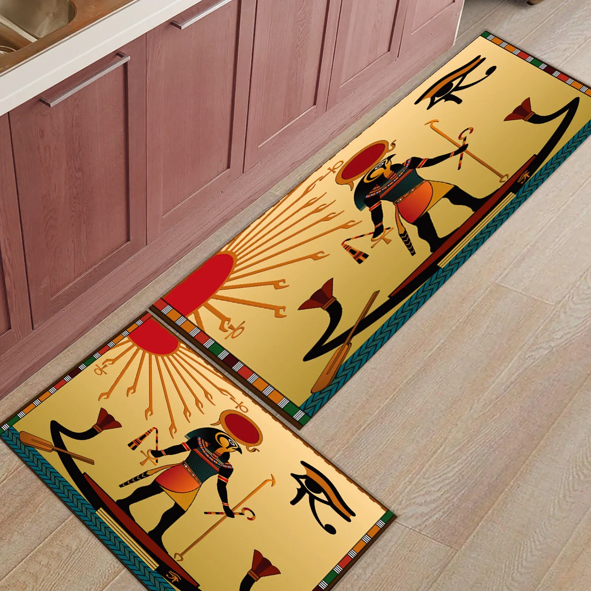 

2pcs/set Ancient Egyptian Art Doormat Entrance Front Door Rug Bathroom Kitchen Living Room Carpet Anti-Slip Floor Mats