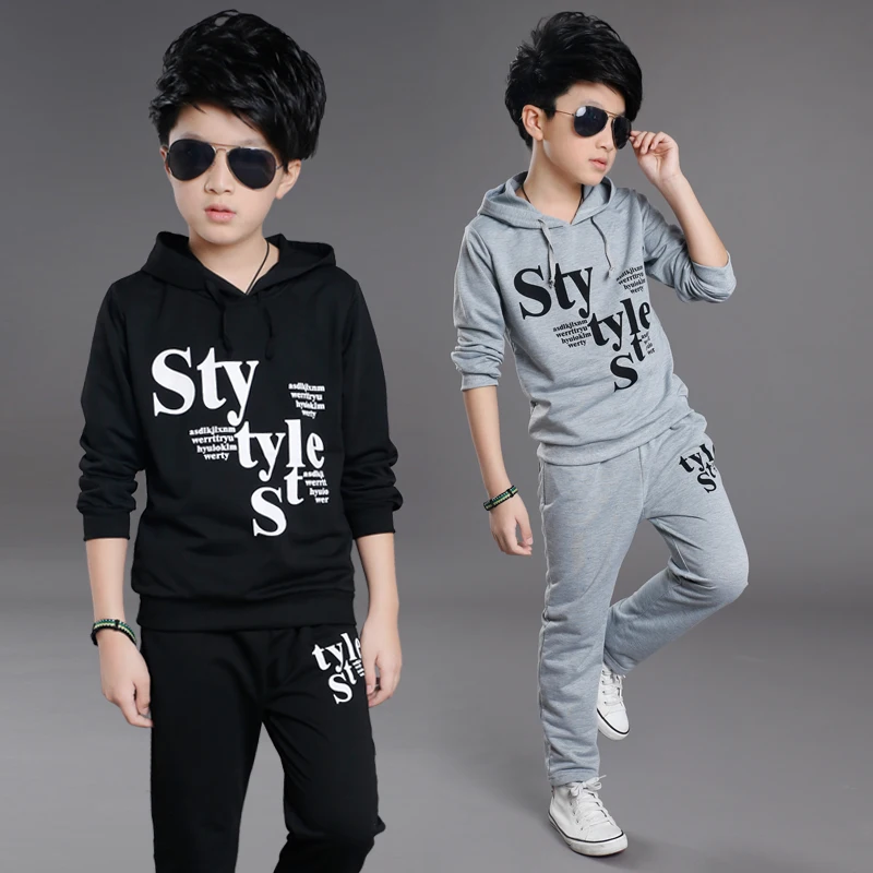 2018 new Boy clothing Set The Spring and Autumn Big New Sport Sweater Two Piece Hooded Casual Clothes 5-15 Ages |