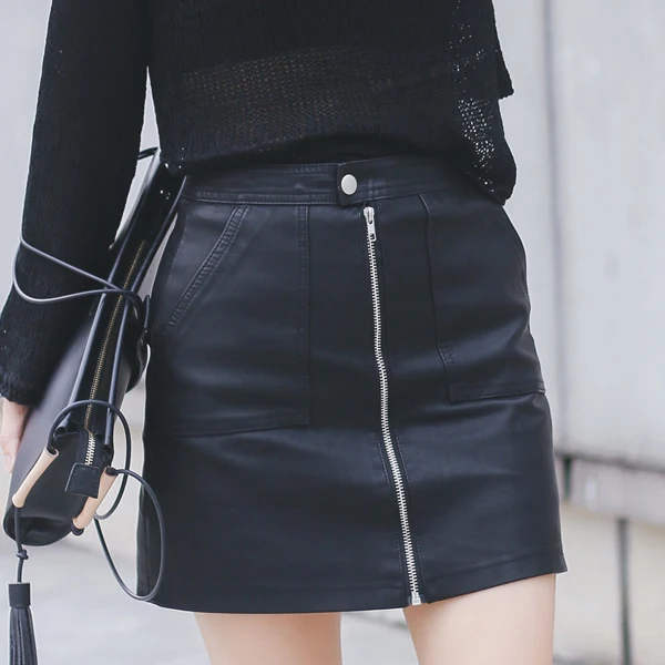 2019 Autumn Winter Women Skirt PU Leather Sexy Mini Skirt With Pockets Zipper A-line Package Hip High Waist Women Clothing 2019 Autumn Winter Women Skirt PU Leather Sexy Mini Skirt With Pockets Zipper A-line Package Hip High Waist Women Clothing