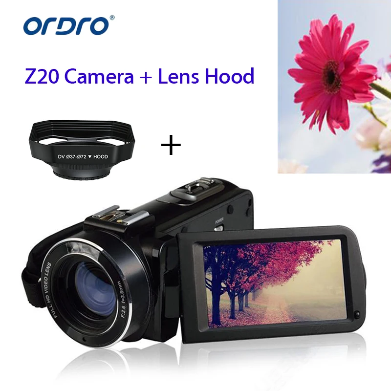 

ORDRO HDV-Z20 1080P 8MP Full HD 3.0" Touch Screen LCD Digital Camera Sensor 16x Audio Video W/ Mic + Lens Hood