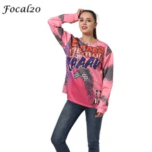 Focal20 Осенняя женская футболка с граффити и буквенным принтом клетчатая футболка с длинными рукавами в стиле пэчворк Повседневная Свободная футболка
