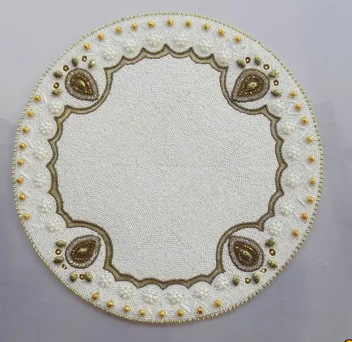Ultimate luxury handmade beaded placemats round dining table accessories white glass coaster unique design cute fantasia bebe | Дом и сад