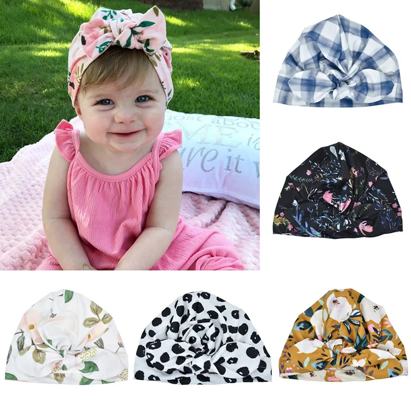 Newborn Baby Knot Beanies Girls Cotton Soft Sleep Caps Baby Hat Baby Turban Cap Elastic Bohemian