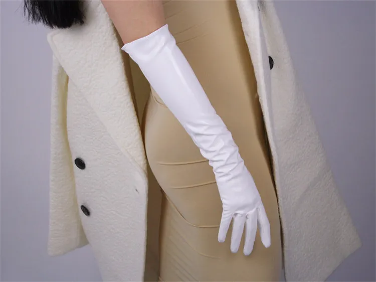 Модные длинные стильные женские перчатки из лакированной кожи 50 см, имитация кожи, зеркальные Яркие Кожаные женские перчатки из искусственной кожи PU50