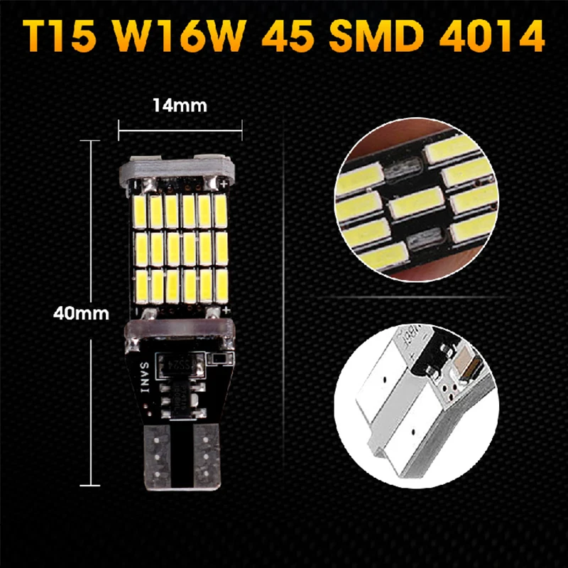 CARLitek 2 шт. светодиодные лампы T15 T16 W16W 45SMD 4014 Автомобильные фонари заднего хода