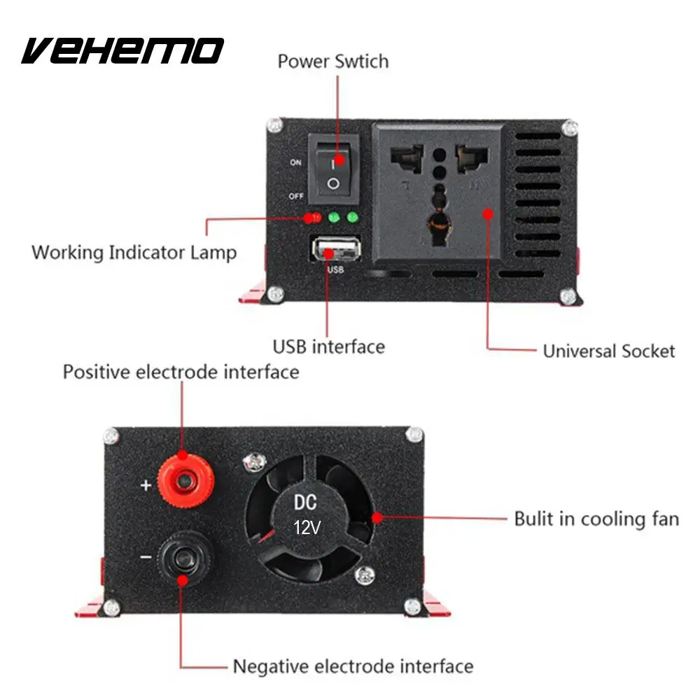 Vehemo 1500 Вт пик светодиодный автомобильный инвертор трансформатор авто Инвертор высокая производительность солнечной энергии инвертор