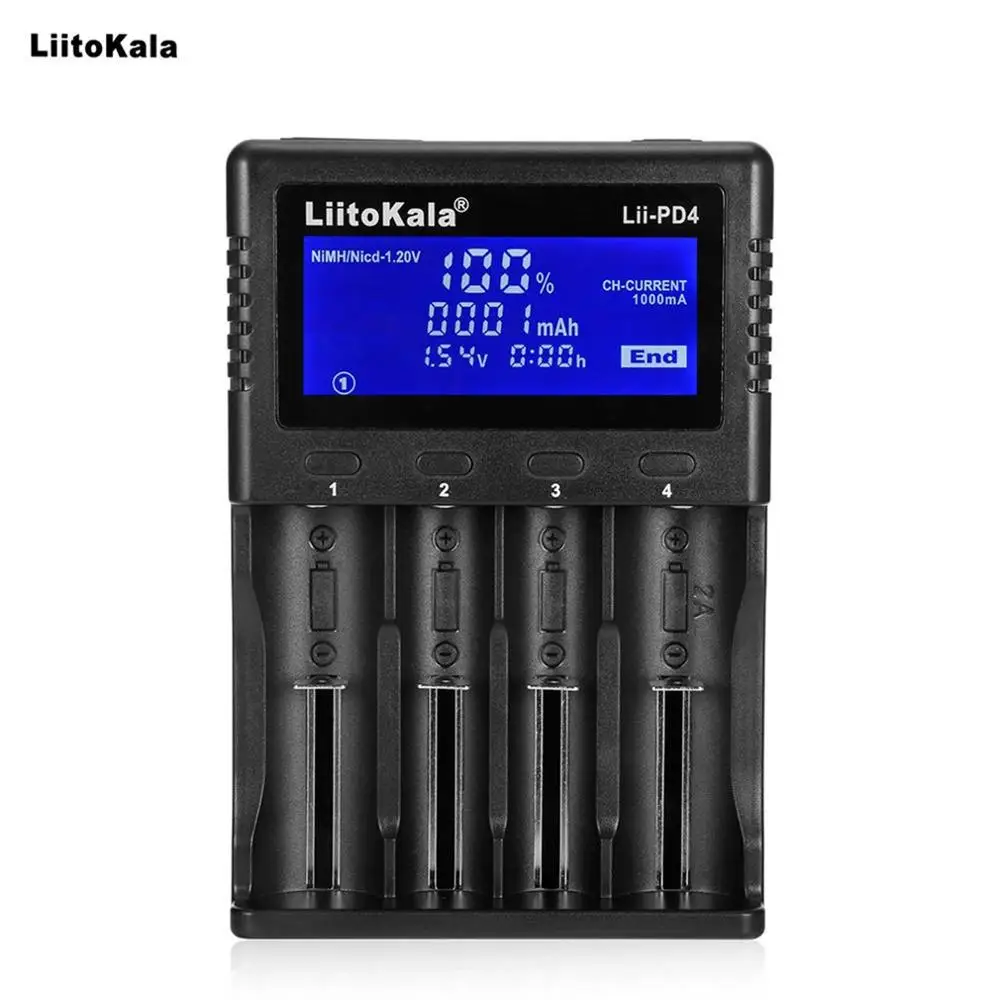 Liitokala Lii-PD4 18650 ЖК-дисплей зарядное устройство 26650 21700 14500 10440 4 слота NiMH Li-Ion Smart