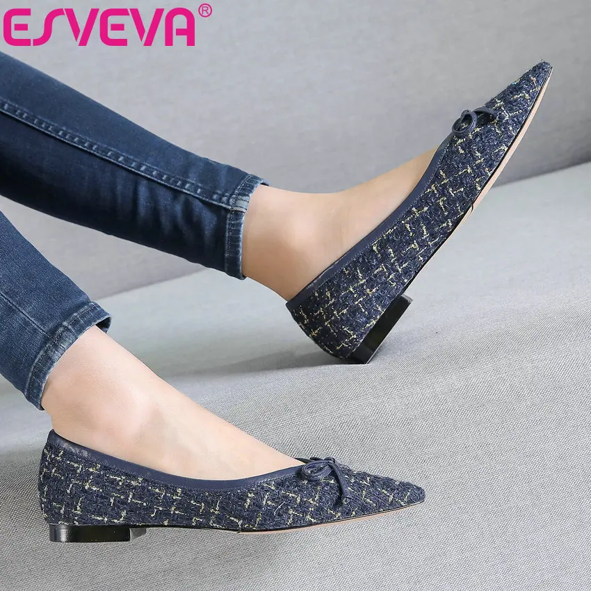 

ESVEVA 2019 Women Pumps Square Low Heels Sandals Patchwork Casual Shallow Slip on Spring Autumn Pointed Toe Women Shoes 34-39
