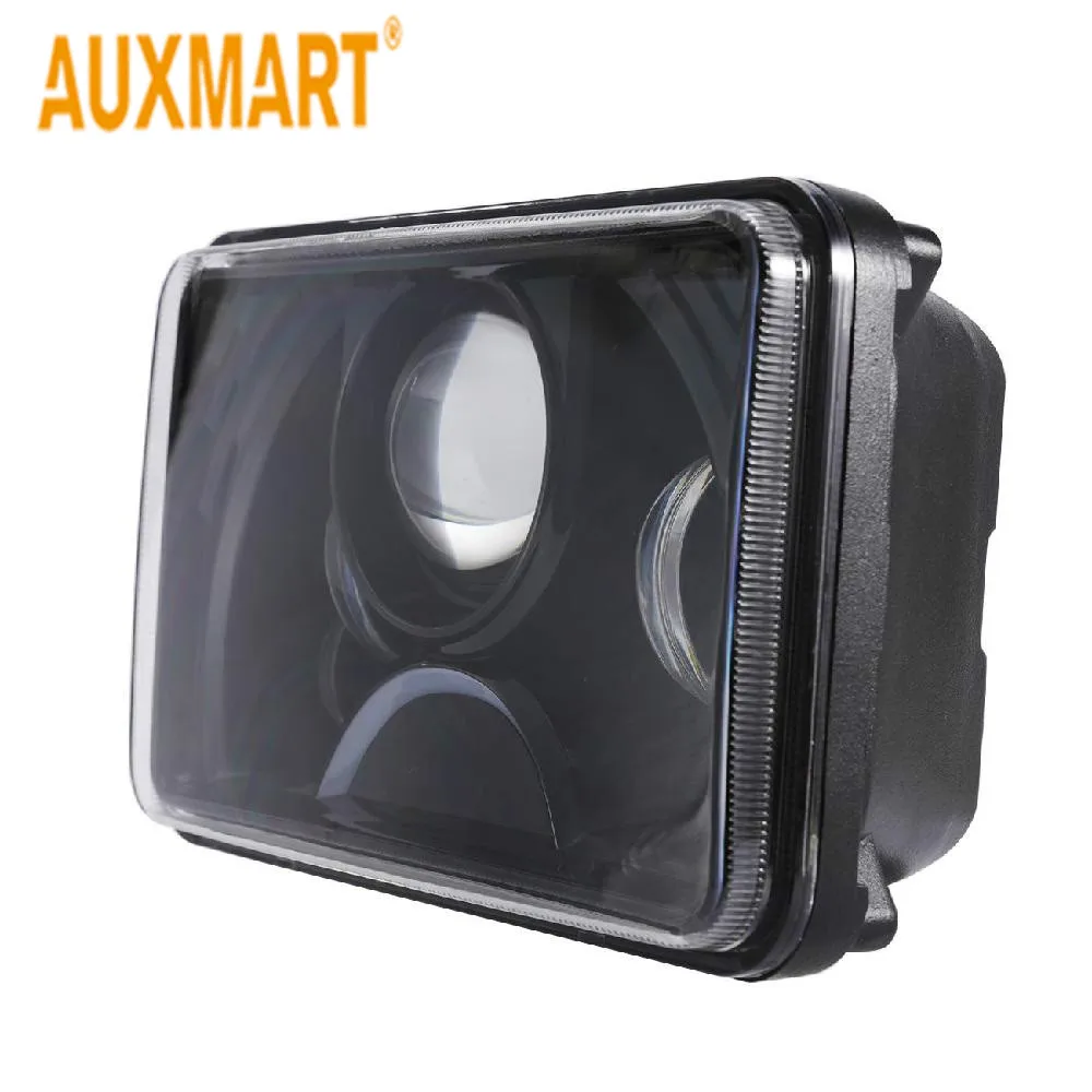 Auxmart 6"x4" Square LED Headlight 55W 6000K High Low Spot Beam Lamp For FREIGHTLINER Peterbilt Rectangular Kenworth