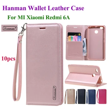 

10pcs Hanman Flip Leather Case for Xiaomi Redmi 6A Business Hang Rope Series Genuine Leather Wallet Card Slot Case Cover