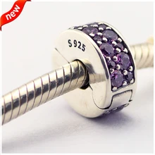 Se adapta a pandora pulseras elegancia brillante clip de perlas de plata con cz púrpura 100% 925 plata esterlina encantos de la joyería diy 08cl011a