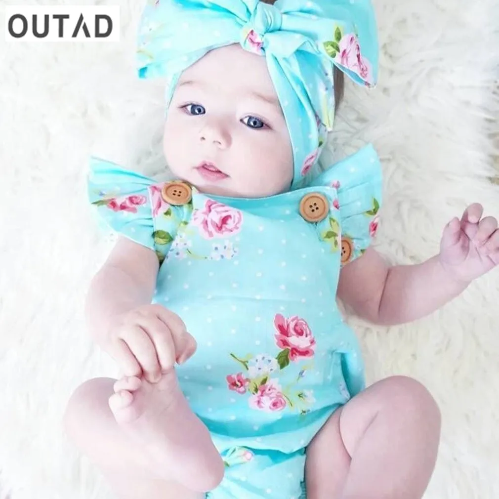 OUTAD Cute Newborn Toddler Baby Girls Clothing Light Blue Flower Bow