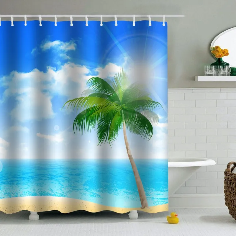180X180cm Waterproof Shower Curtain Flower Cartoon New Eco-friendly PEVA Material Bathroom Curtains Beach Seashell Door Curtain (10)