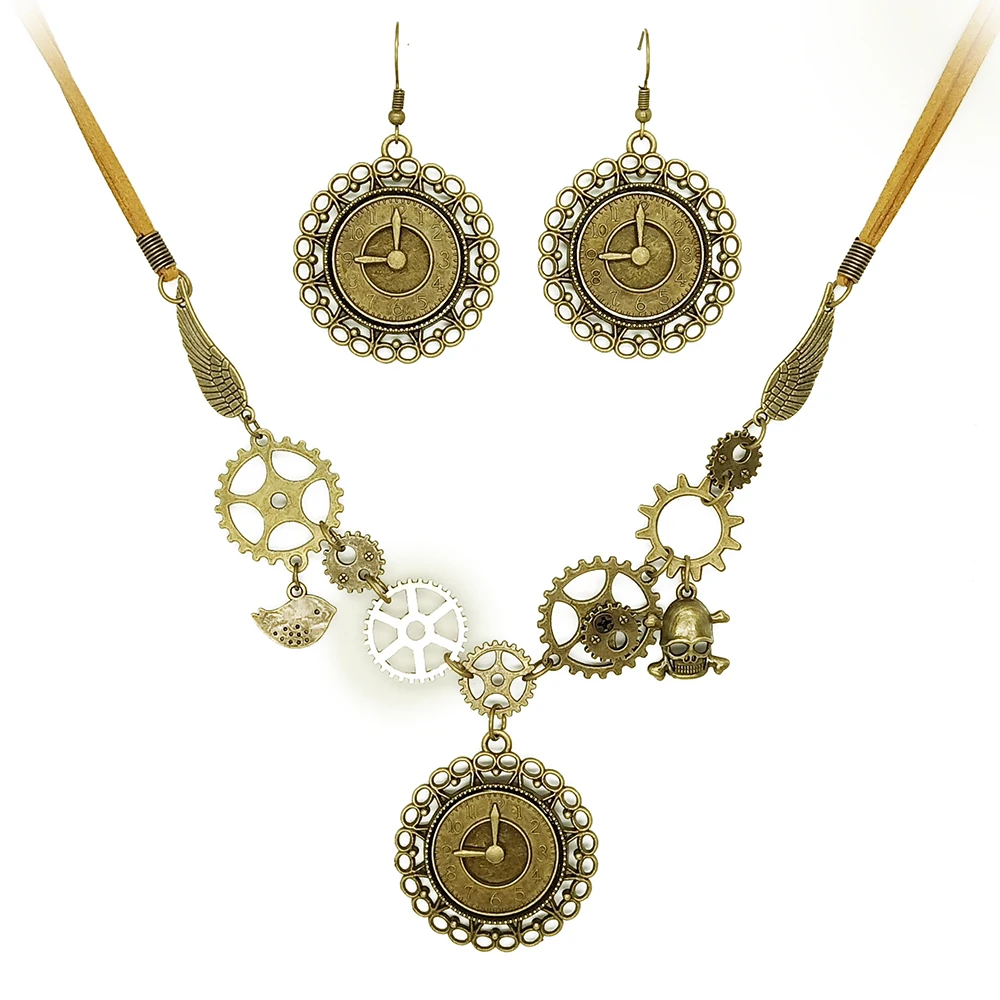 

New Model Various Gears and Clock Drops Vintage Steampunk Necklace Earring Set