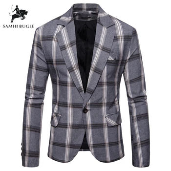 

Casual Blazer Men One Button Striped Plaid Men Blazer Slim Fit Costume Homme Suit Jacket Masculine Blazer