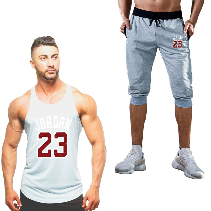 Summer Hot Sale Men's Sets tank top+short pant men Two Pieces Sets Casual Tracksuit Male2019 Casual Gyms Fitness short pant  men