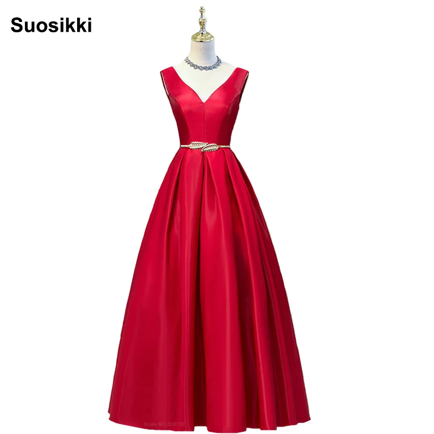 Najtaniej Dekolt w szpic podwójna sukienka na studniówkę długa linia czerwona elegancka plama formalne suknie wieczorowe robe de soiree darmowa wysyłka
