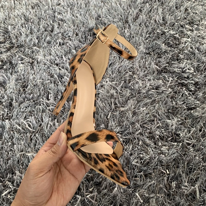 Summer Women Sandals Leopard High Heels Sandals Ankle Strap Women's Shoes Peep Toe High Heels Party Wedding Shoes Woman