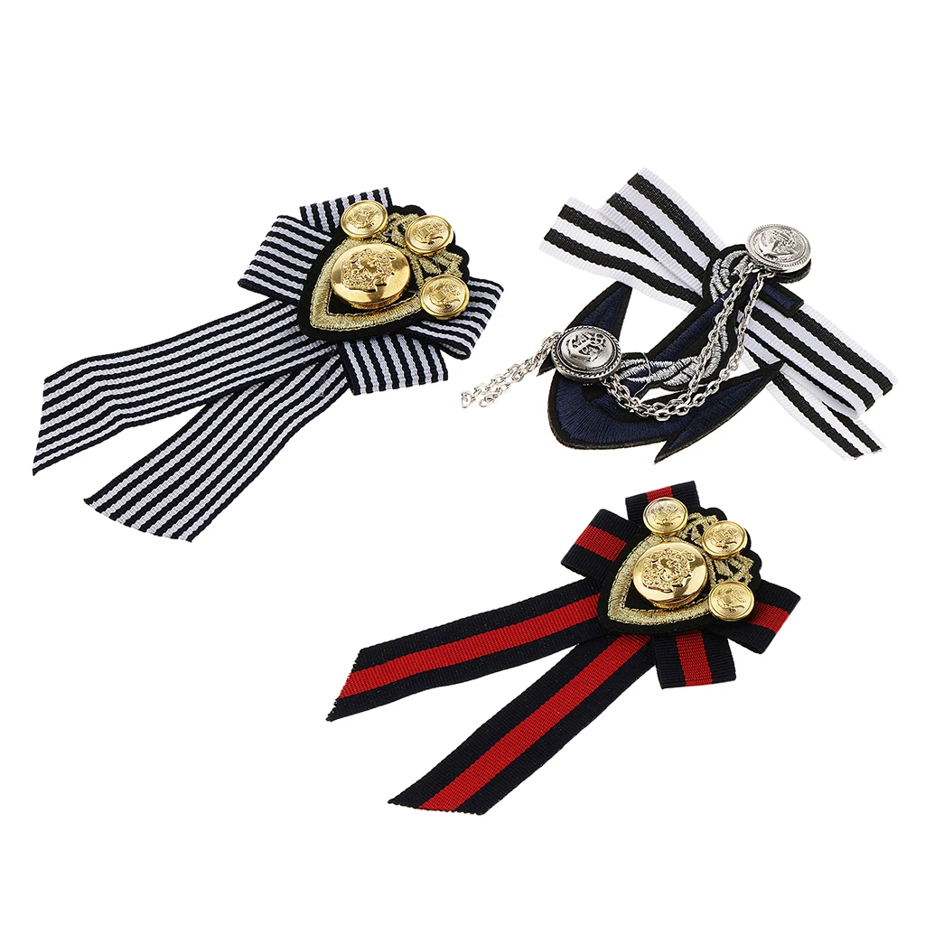 3 Pieces Pre-tied Bowknot Brooch Striped Fabric Bow Tie Men Wome Badge