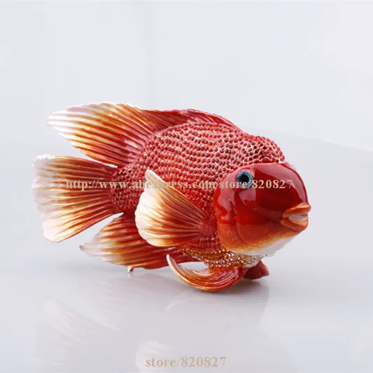 Big Handmade enamel fish shape promo gifts  new cute jewelry box red fish box crystals jewelry box fish trinket box red