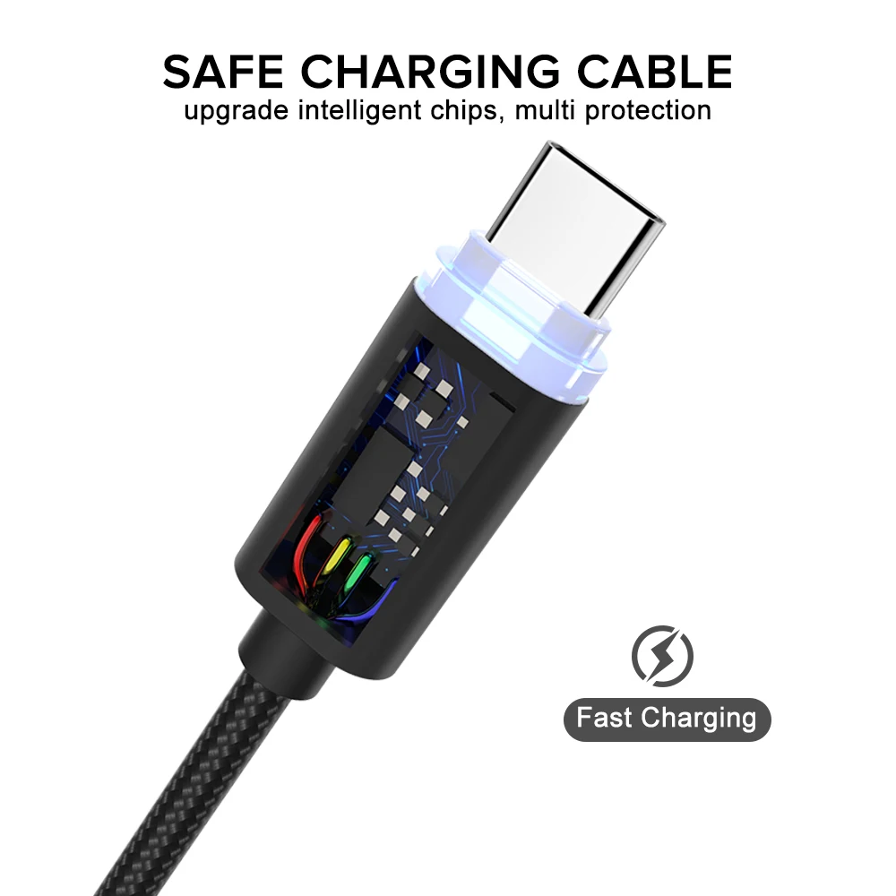1 м светодиодный usb кабель с нейлоновой линией синхронизации данных для huawei mate 20