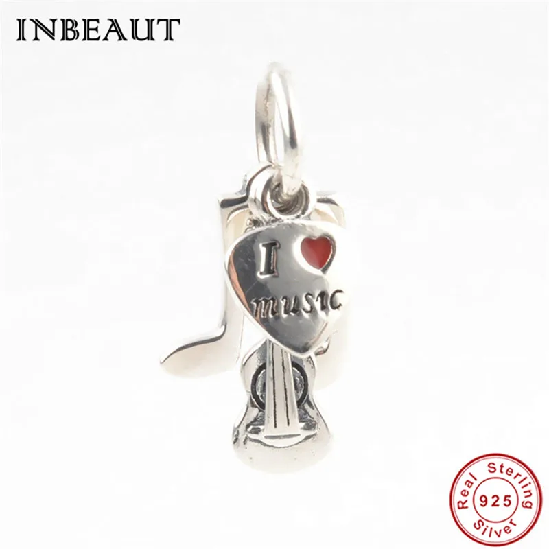 

Cute Guitar Charm fit Trendy Bracelet 925 Sterling Silver Love Music Note Earthsound Voice Neck Beads Necklaces Pendant S925