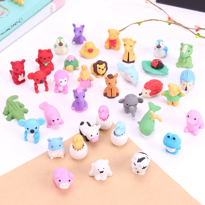 

3PCS Cute Cartoon Animal Shape Rubber Eraser Student Learning Stationery for Child Creative Gift