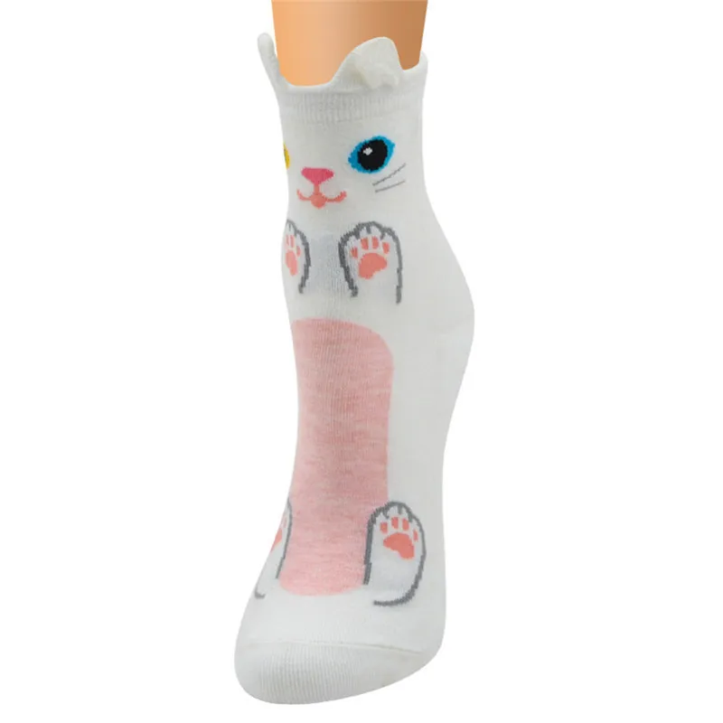 Летние для женщин Хлопок лодыжки спортивные носки для девочек Low Cut спортивные короткие носки женские кошка собака печати Спорт Велоспорт носки sokken - Цвет: White