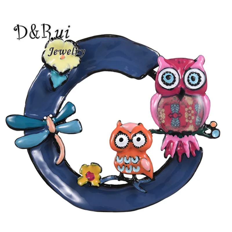 Fashion Large Mother Owl and Son Brooches for Women Cartoon Dragonfly Pins Vintage Jewelry Wholesale Men Boys Alloy Brooch Pin