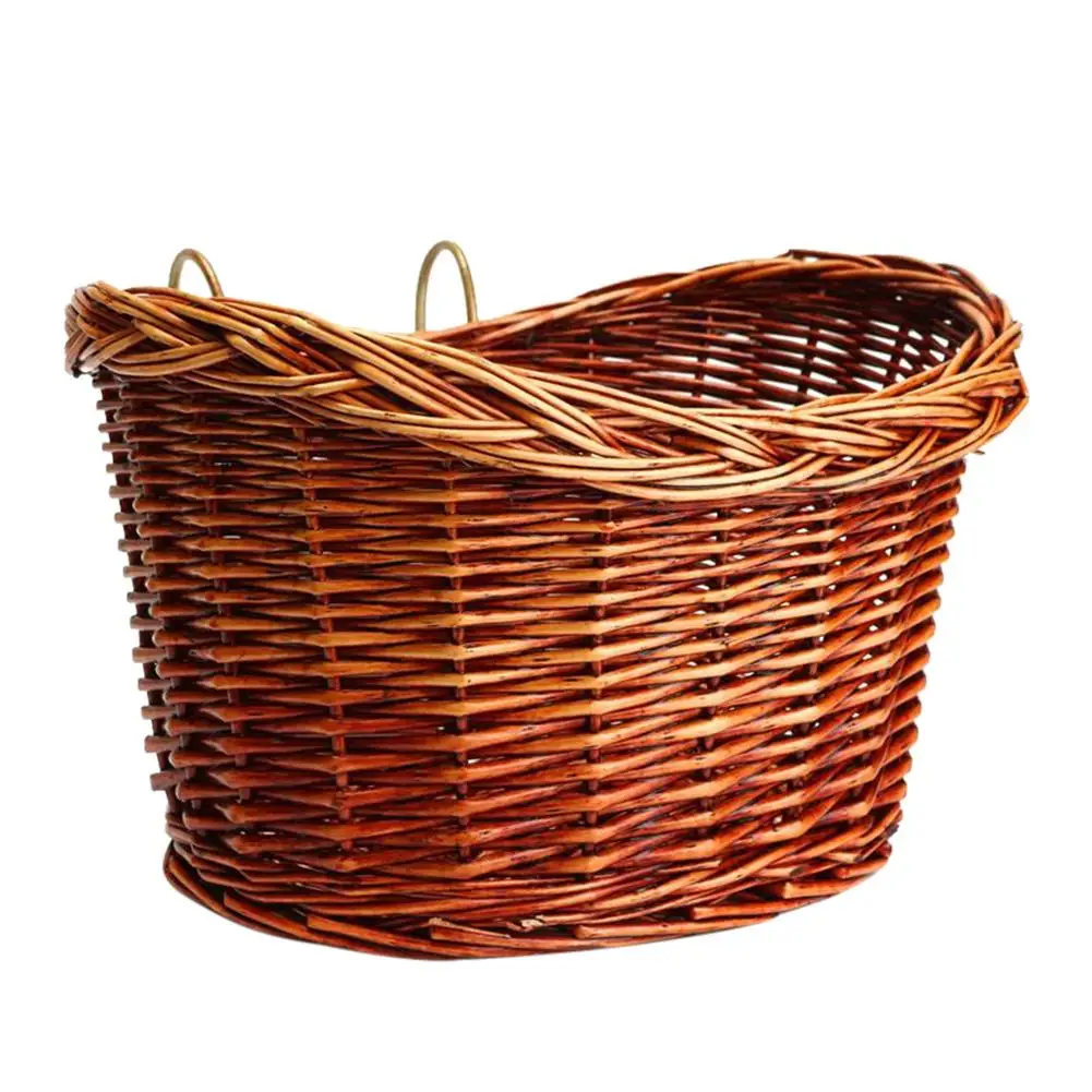 Top New Classic Style Rustic Bike Bicycle Basket Willow Straps Bike Cycling Natural Classic Durable Strong Wicker Manual Basket 1