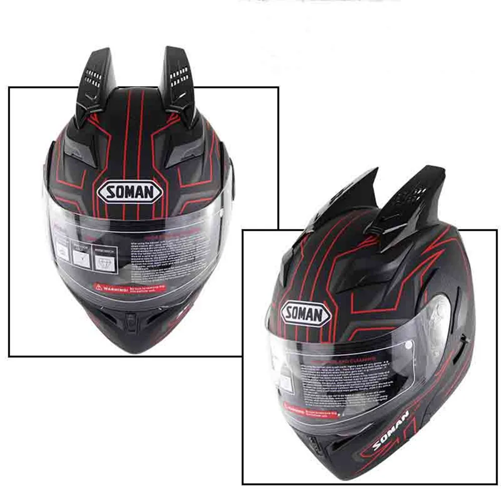 SOMAN мотоциклетный шлем с двойным объективом анти-УФ Анти-Царапины с рогом