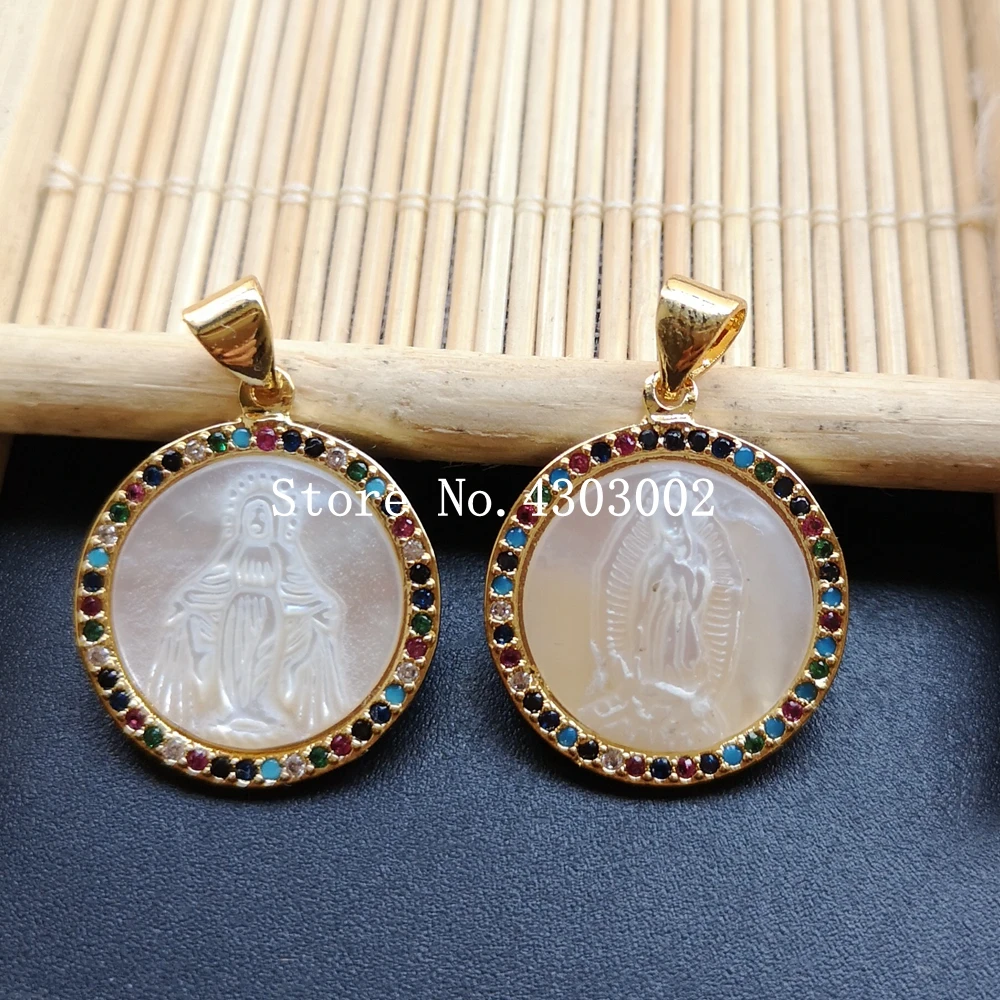 10 шт./лот натуральный AAA CZ Virgin of Guadalupe& Grace мать кулон с жемчужной раковиной Мадонна жемчужная раковина Швабра подвески для ожерелья