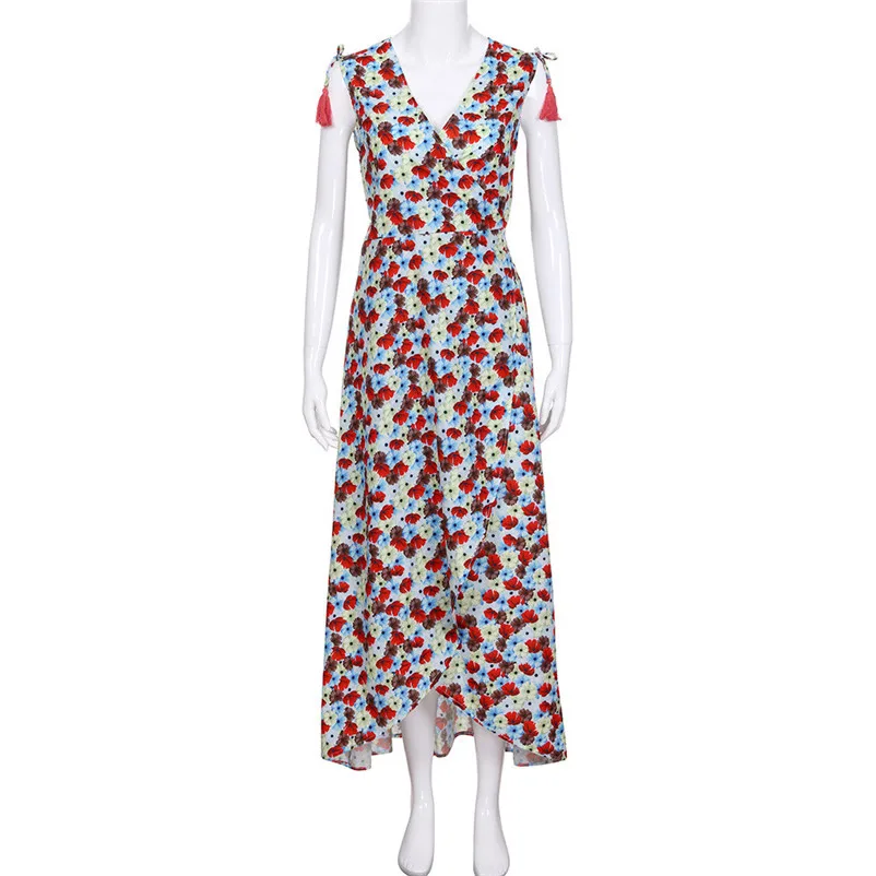 Fashion summer dress 2018 Beach dress Women Casual Floral Printed Bohemia Beach V-Neck Lace-up Long Maxi Cardigan Dress J12#N (9)