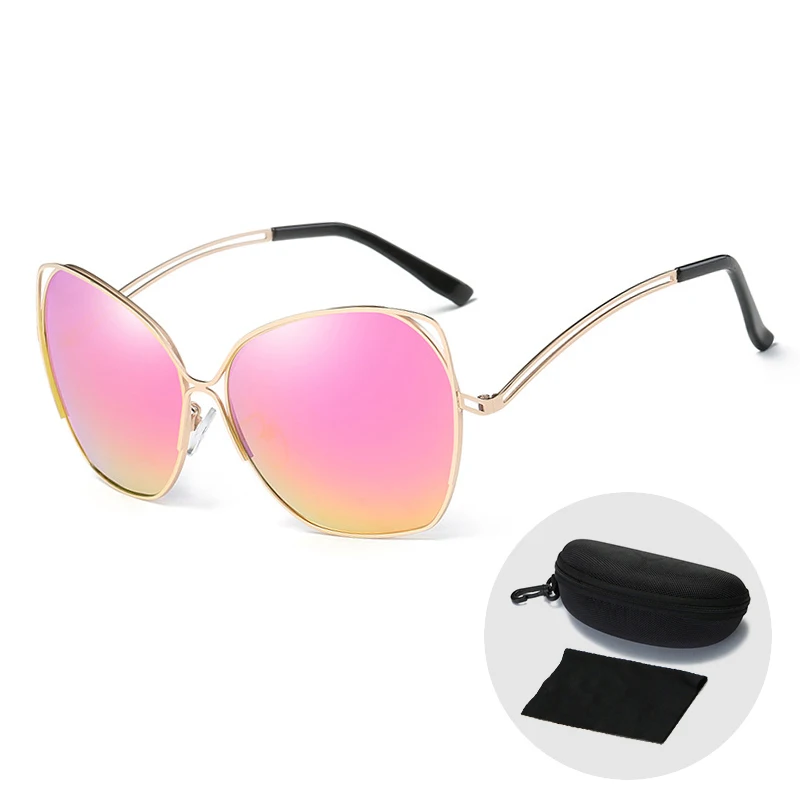 Pink Mirror Lens Модные старинные крупные солнцезащитные очки Новое поступление женские поляризованные в форме кошачего глаза розовые солнцезащитные очки модная рамка очки с футляром - Цвет линз: Pink Mirror Lens