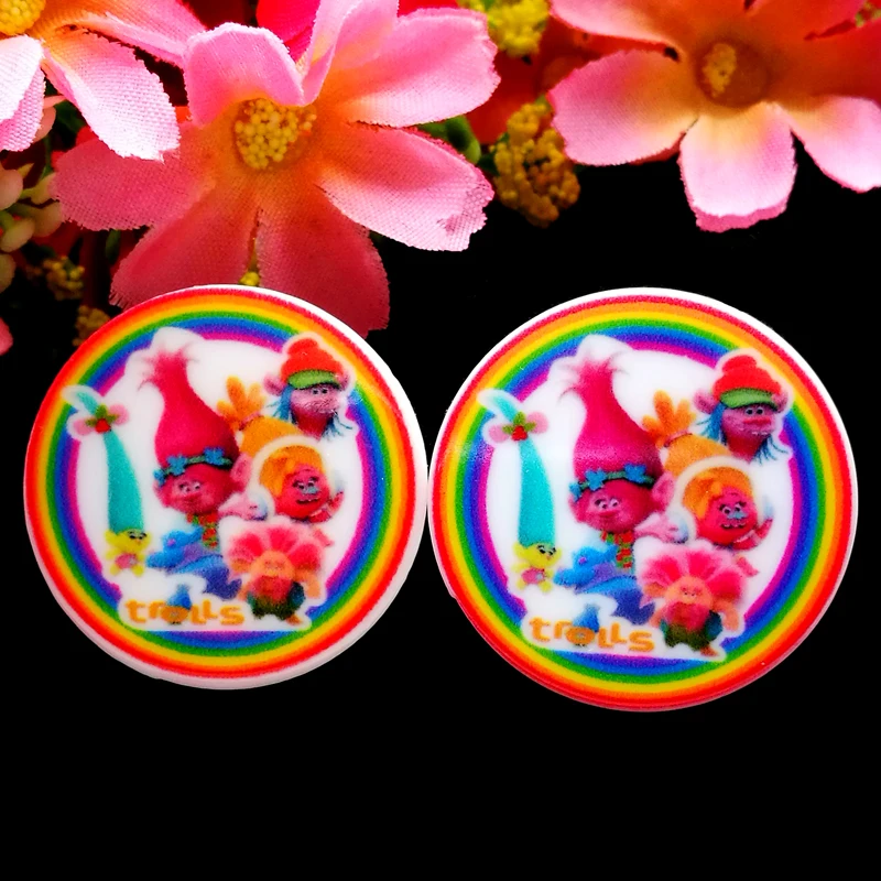 

40pcs/Lot 30mm Trolls Planar Resin Flatback Cabochons DIY Hair Bow Center Flat back Scrapbooking Frame Card Making Craft