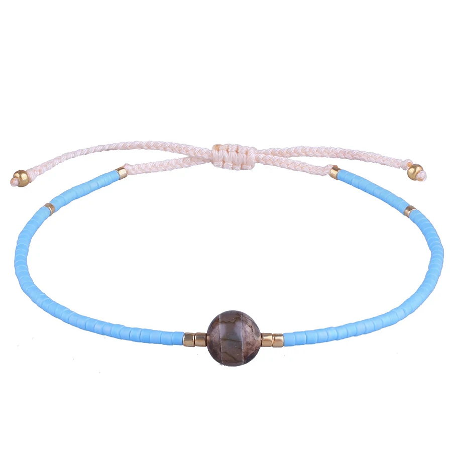 Lucky натуральный камень очаровательный браслет из бисера Тибетский одна линия Полосатый дзи ручной работы браслет из нескольких нитей Штабелируемый женский подарок - Окраска металла: Sky Blue