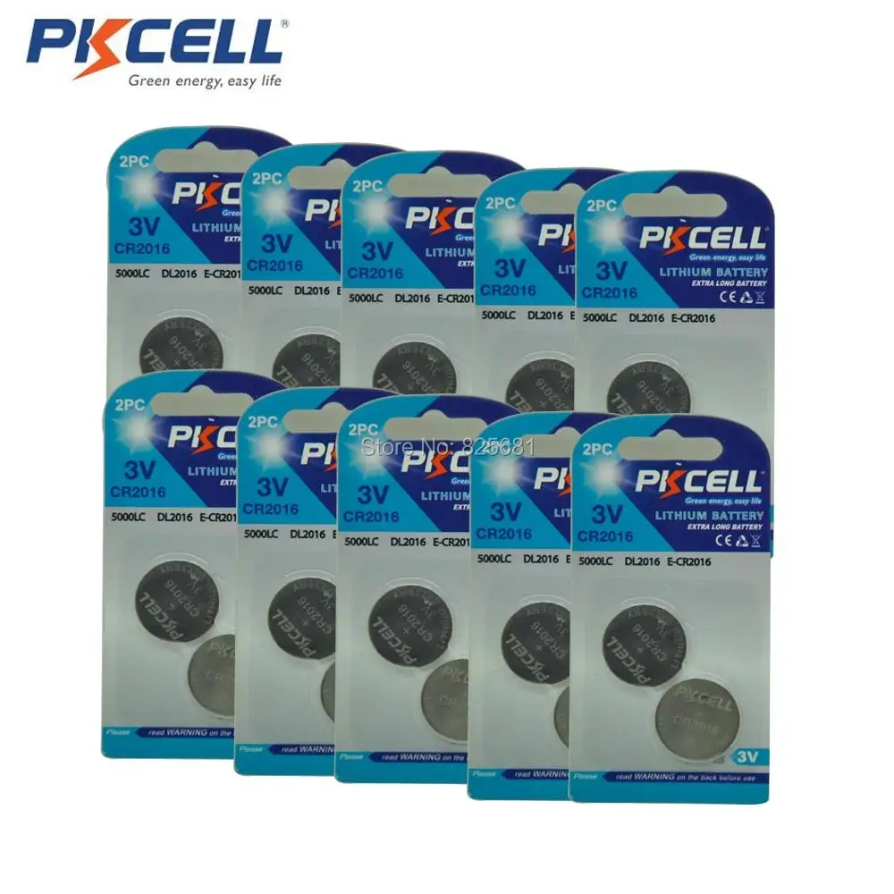 

2016 cr2016 dl2016 PKCELL logo lithium 3v button cell battery 10cards X 2pcs per blister card