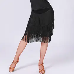 Юбка для латинских танцев женские 4 слоя бахрома латинские для танго сальсы бальных танцев танцевальное платье для выступлений 3 цвета