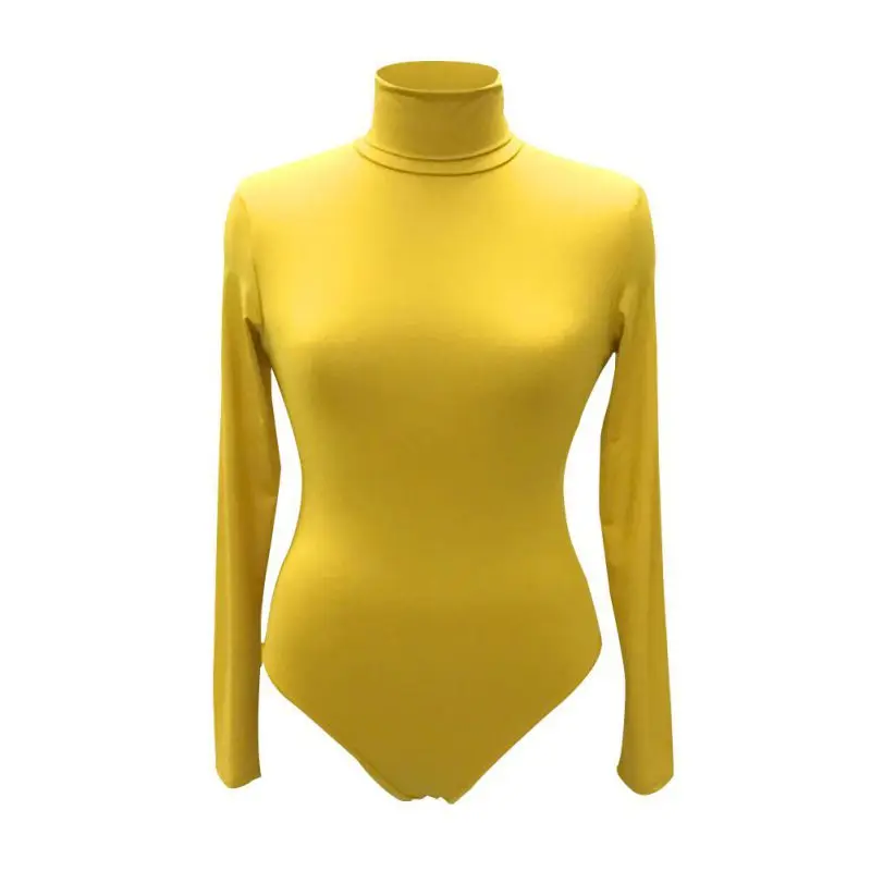 Высоко Качественный комбинезон сексуальный Для женщин цельный комбинезон с высоким, плотно облегающим шею воротником, боди, комбинезон с длинными рукавами и леопардовым принтом; топы - Цвет: Цвет: желтый