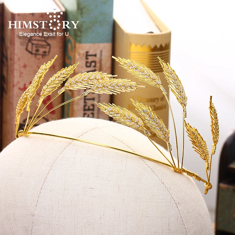 HIMSTORY New Gold Wheat Wedding Bridal Hairband Hair Accessories Eleagnce Wheat Designs Prom Party Hair Jewelry Crown