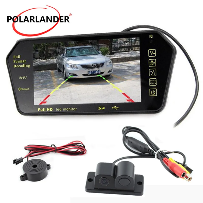 7 дюймов TFT ЖК-дисплей Дисплей заднего вида Камера 12-24 V MP5 USB/SD/FM радио автомобиля зеркало монитор трансимиттер 800*480 Ночное видение парковки Системы
