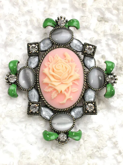 

12pcs/lot Wholesale Faux opel Roses Enamel Flower Rhinestone Pin brooches C101948