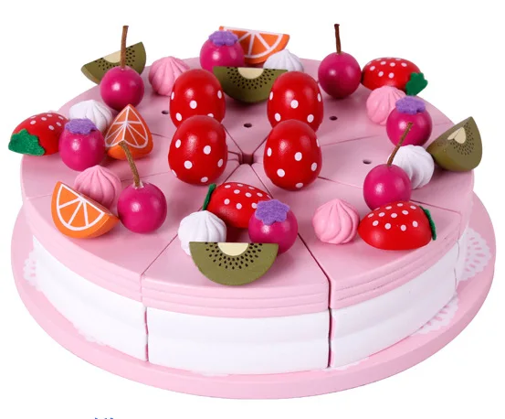 

Pretend Play Kitchen Toys Simulation Wooden Birthday Cake Gift Toy Children's Kitchen Wooden Toys Kitchen Set for Kids