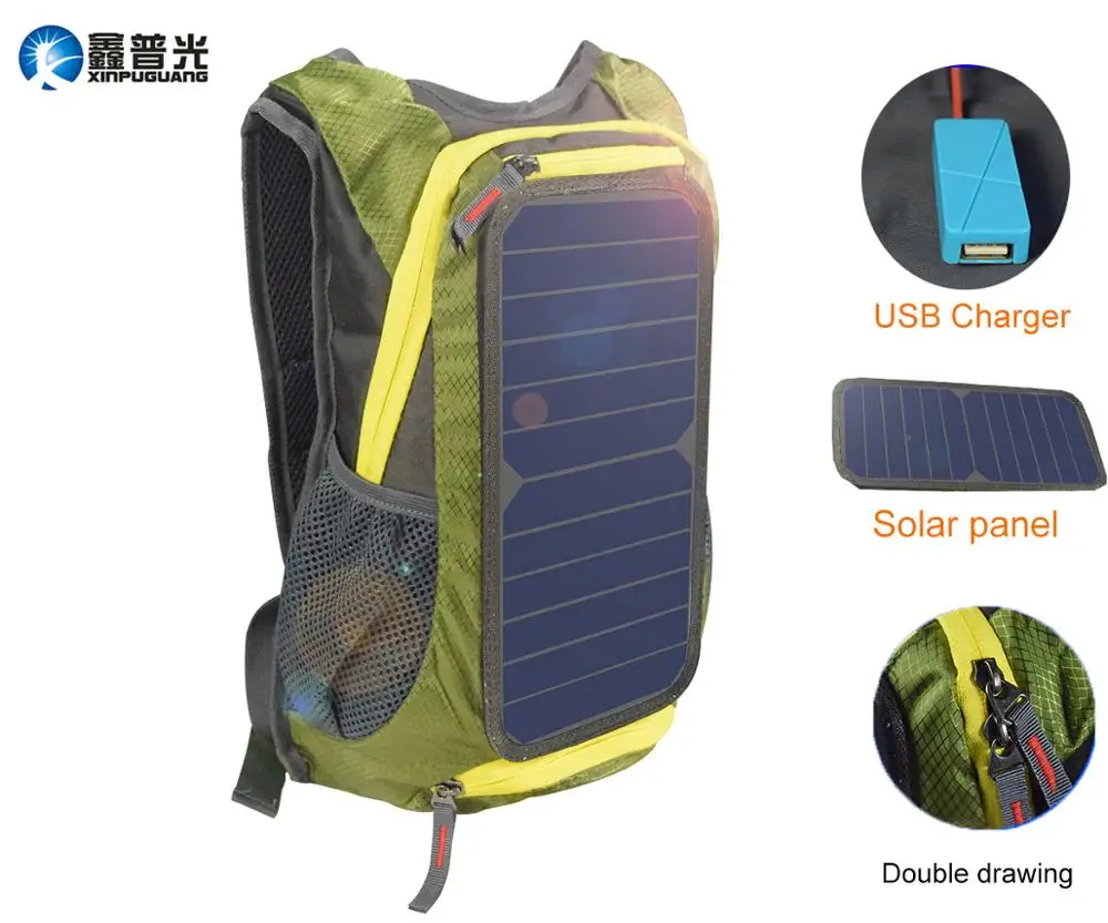 

xinpuguang 6W 6V USB Dark Green Backpack Solar Panel Battery Power Bank Charger for Smartphone Camping Climbing Travel Hiking