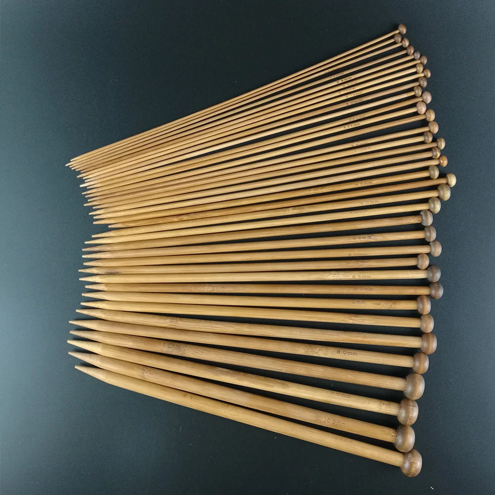 36Pcs/ Set 18size Carbonized Smooth Bamboo Single Pointed Knitting Needles Craft 